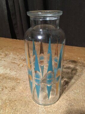 MID CENTURY APOTHECARY JAR GOLD TURQUOISE MCM